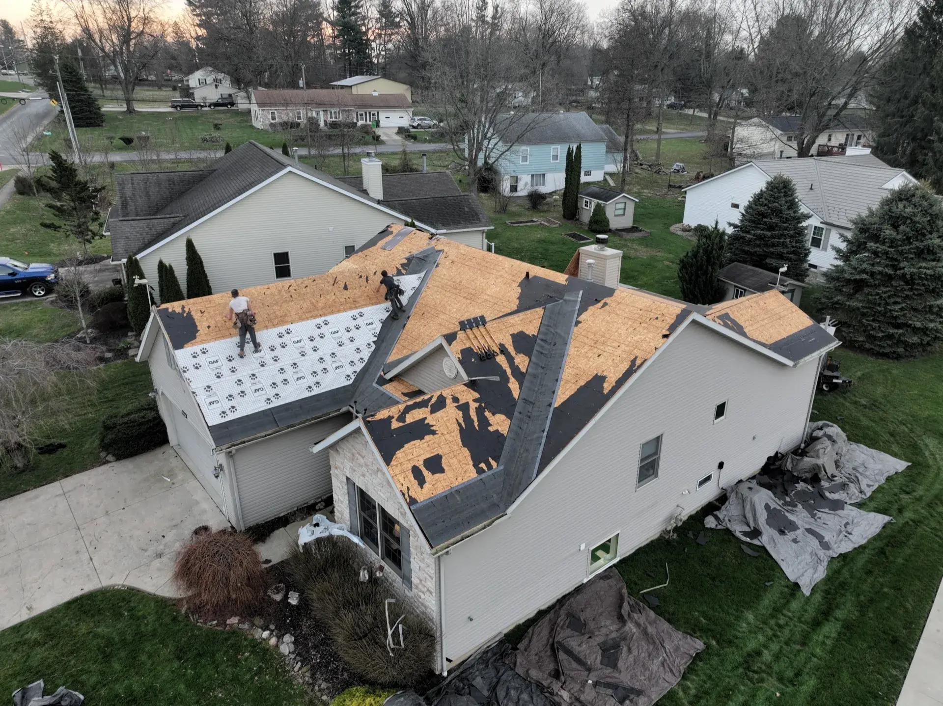 Storm damage to Ohio roof requiring emergency repair